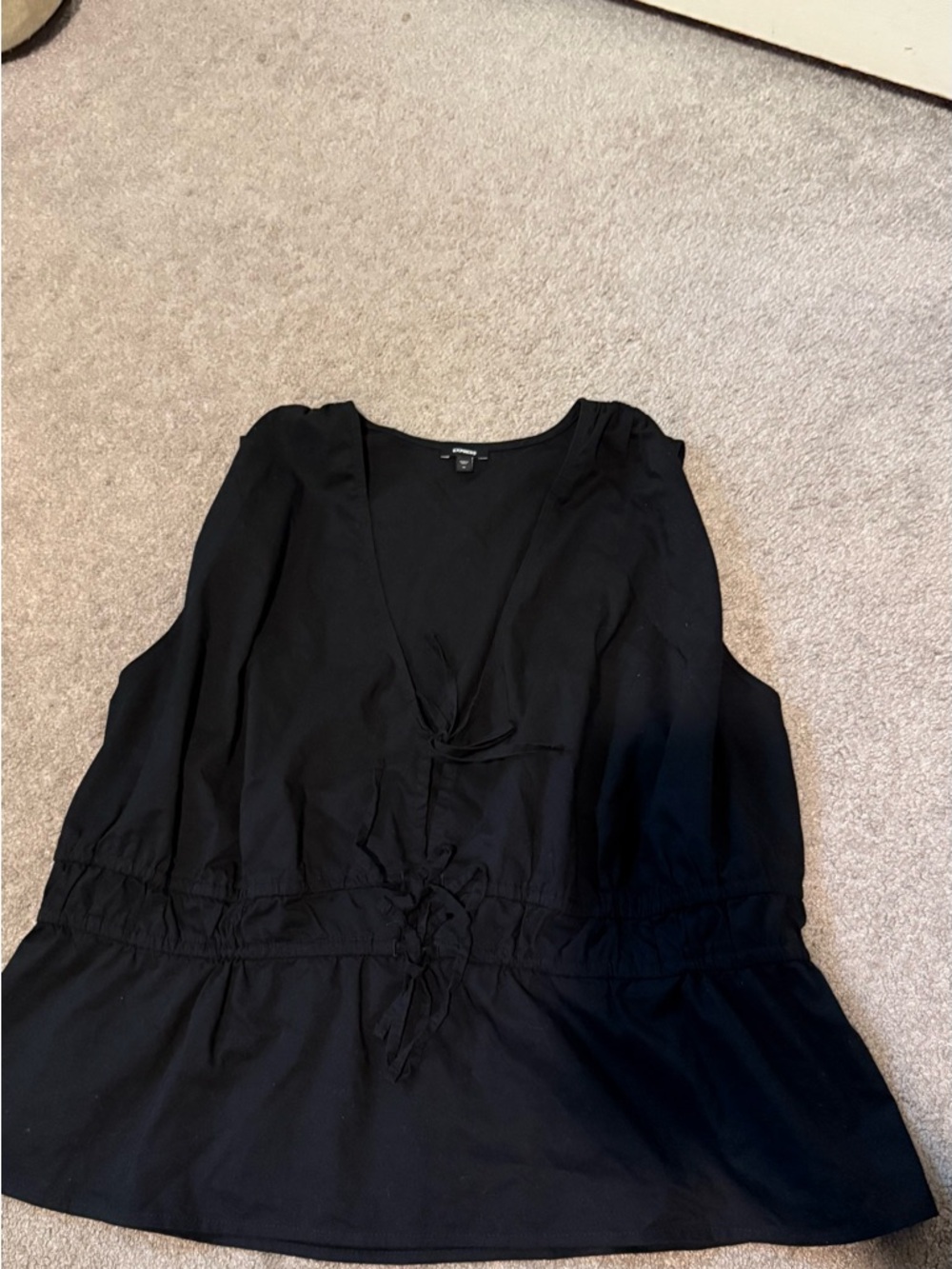 Express Black Sleeveless V-Neck Tie-Front Shirt